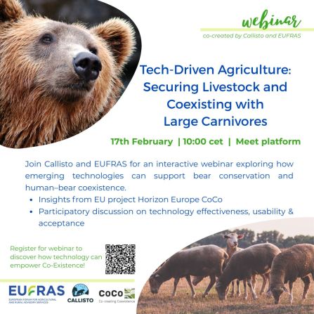 An invitation for the webinar: "Tech-Driven Agriculture: Securing Livestock and Coexisting with Large Carnivores" . When: 17th February 2026  Time: 10:00 am - 12:15 pm (CET).