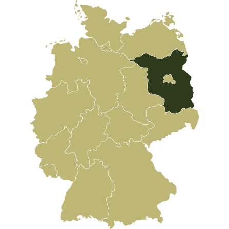 A map of Germany highlighting Brandenburg in the East. 