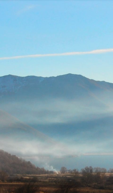 Morning mist over Prespa National Park (Florina Regional Unit, Greece), illustrating the park&rsquo;s rich mosaic of wetland and mountain habitats that sustain high biodiversity and ecological balance (February 2016; Photo credit: Maria Psaralexi).
