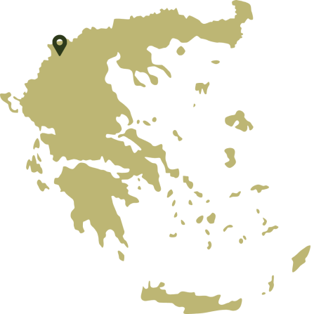 A Map of Greece showing the case study area location in the north-west of the country, bordering Albania and North Macedonia.